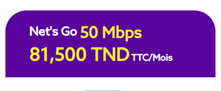 Net'sgo NET'S GO 50 MBPS 81,500 TND TTC/MOIS - B2B Tunisia